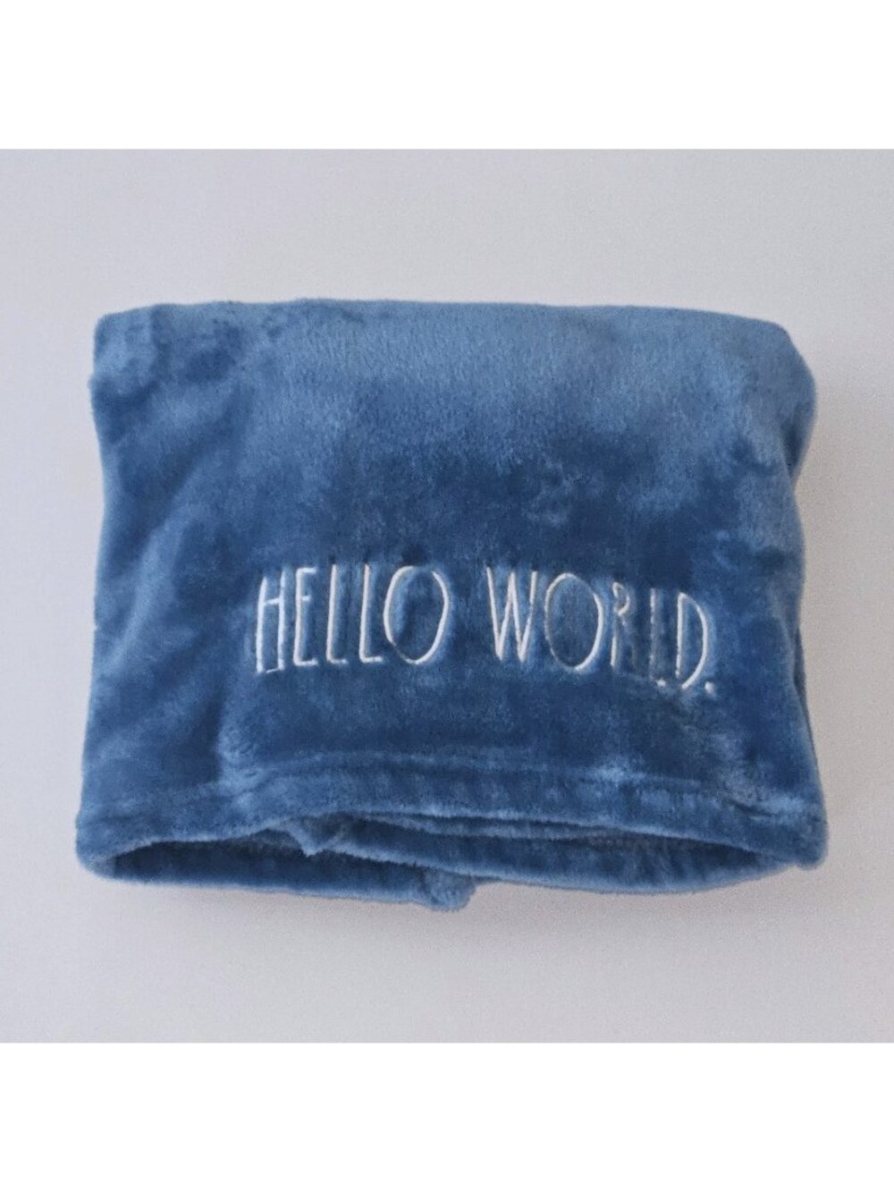 Rae Dunn Hello World Fleece Baby Blanket Blue White 28x40